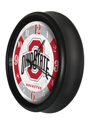 Ohio State Buckeyes Logo Indoor/Outdoor Logo LED Clock from Holland Bar Stool Co Home Sports Decor for gifts Side View
