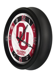 Oklahoma Sooners Logo Indoor/Outdoor Logo LED Clock from Holland Bar Stool Co Home Sports Decor for gifts Side View