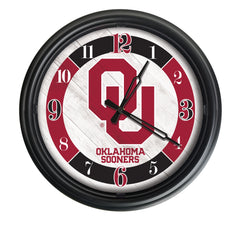 Oklahoma Sooners Logo Indoor/Outdoor Logo LED Clock from Holland Bar Stool Co Home Sports Decor for gifts