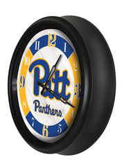 Pittsburgh Panthers Logo Indoor/Outdoor Logo LED Clock from Holland Bar Stool Co Home Sports Decor for gifts Side VIew