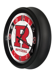 Rutgers Scarlet Knights Logo Indoor/Outdoor Logo LED Clock from Holland Bar Stool Co Home Sports Decor for gifts Side View