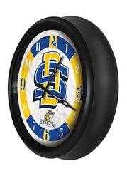 South Dakota State Jackrabbits Logo Indoor/Outdoor Logo LED Clock from Holland Bar Stool Co Home Sports Decor for gifts Side View