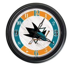 San Jose Sharks Logo Indoor/Outdoor Logo LED Clock from Holland Bar Stool Co Home Sports Decor for gifts