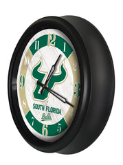 University of South Florida Bulls Logo Indoor/Outdoor Logo LED Clock from Holland Bar Stool Co Home Sports Decor for gifts Side View