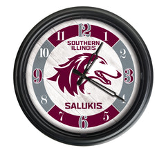 University of Southern Illinois Salukis Logo Indoor/Outdoor Logo LED Clock from Holland Bar Stool Co Home Sports Decor for gifts
