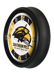 University of Southern Miss Golden Eagles Logo Indoor/Outdoor Logo LED Clock from Holland Bar Stool Co Home Sports Decor for gifts Side View