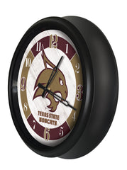 Texas State University Bobcats Logo Indoor/Outdoor Logo LED Clock from Holland Bar Stool Co Home Sports Decor for gifts Side View
