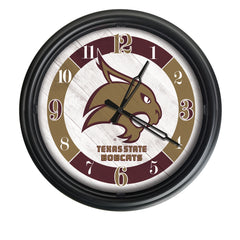 Texas State University Bobcats Logo Indoor/Outdoor Logo LED Clock from Holland Bar Stool Co Home Sports Decor for gifts