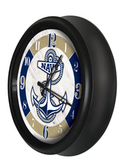 US Naval Academy Midshipmen Logo LED Outdoor Clock by Holland Bar Stool Company Home Sports Decor Gift Idea Side View