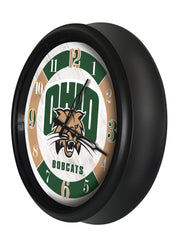 Ohio University Bobcats Logo Indoor/Outdoor Logo LED Clock from Holland Bar Stool Co Home Sports Decor for gifts Side View