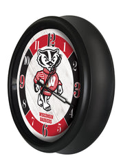 Wisconsin Badgers Bucky Logo LED Outdoor Clock by Holland Bar Stool Company Home Sports Decor Gift Idea Side View