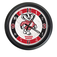 Wisconsin Badgers Bucky Logo LED Outdoor Clock by Holland Bar Stool Company Home Sports Decor Gift Idea
