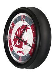 Washington State Cougars Logo LED Outdoor Clock by Holland Bar Stool Company Home Sports Decor Gift Idea Side View