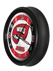 Western Kentucky Hilltoppers Logo LED Outdoor Clock by Holland Bar Stool Company Home Sports Decor Gift Idea Side View