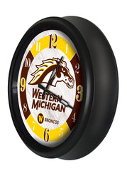 Western Michigan University Broncos Logo Indoor/Outdoor Logo LED Clock from Holland Bar Stool Co Home Sports Decor for gifts Side View