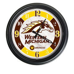 Western Michigan University Broncos Logo Indoor/Outdoor Logo LED Clock from Holland Bar Stool Co Home Sports Decor for gifts