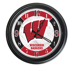 Wisconsin Badgers Block W Logo LED Outdoor Clock by Holland Bar Stool Company Home Sports Decor Gift Idea