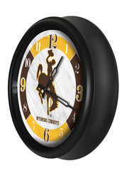 Wyoming Cowboys Logo LED Outdoor Clock by Holland Bar Stool Company Home Sports Decor Gift Idea Side View
