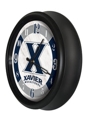 Xavier Musketeers Logo LED Outdoor Clock by Holland Bar Stool Company Home Sports Decor Gift Idea Side View