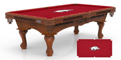 Arkansas Razorbacks Officially Licensed Logo Billiard Table in Chardonnay Finish with Logo Cloth & Claw Legs