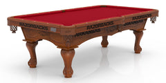 Arkansas Razorbacks Officially Licensed Logo Billiard Table in Chardonnay Finish with Plain Cloth & Claw Legs
