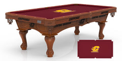 CMU Chippewas Officially Licensed Billiard Table in Chardonnay Finish with Logo Cloth & Claw Legs