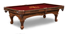 Iowa State University Officially Licensed Billiard Table in Chardonnay Finish with Logo Cloth & Claw Legs