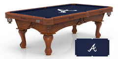 MLB's Atlanta Braves Officially Licensed Logo Billiard Table in Chardonnay with Logo Cloth & Claw Leg