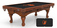 MLB's Baltimore Orioles Officially Licensed Logo Billiard Table in Chardonnay with Logo Cloth & Claw Leg