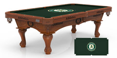 MLB's Oakland Athletics Officially Licensed Logo Billiard Table in Chardonnay with Logo Cloth & Claw Leg