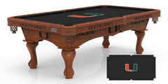 Miami Hurricanes Officially Licensed Billiard Table in Chardonnay Finish with Logo Cloth & Claw Legs