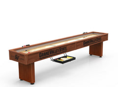 Grand Valley State University Lakers Laser Engraved Logo Shuffleboard Table Shown in Chardonnay Finish