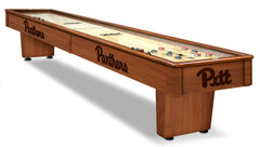 University of Pittsburgh Panthers Laser Engraved Logo Shuffleboard Table Shown in Chardonnay Finish