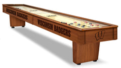 University of Wisconsin Badgers Laser Engraved Logo Shuffleboard Table Shown in Chardonnay Finish