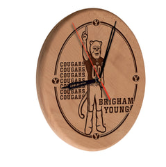 BYU Cougars Engraved Wood Clock