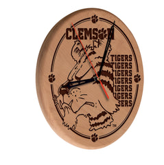 Clemson Tigers Engraved Wood Clock
