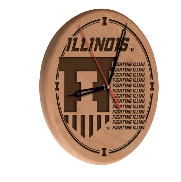 Illinois Fighting Illini Engraved Wood Clock
