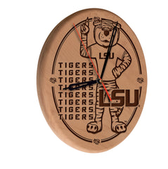 LSU Tigers Engraved Wood Clock