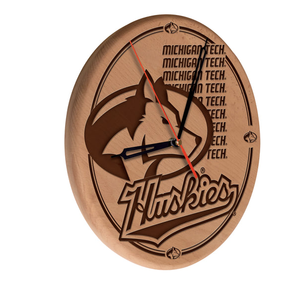 Michigan Tech University Huskies Laser Engraved Wood Clock