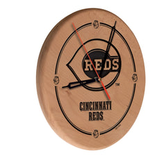 MLB's Cincinnati Reds Logo Laser Engraved Wood Clock from Holland Bar Stool Co.