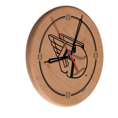 MLB's Cleveland Guardians Logo Laser Engraved Wood Clock from Holland Bar Stool Co.