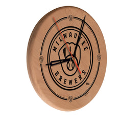 MLB's Milwaukee Brewers Logo Laser Engraved Wood Clock from Holland Bar Stool Co.