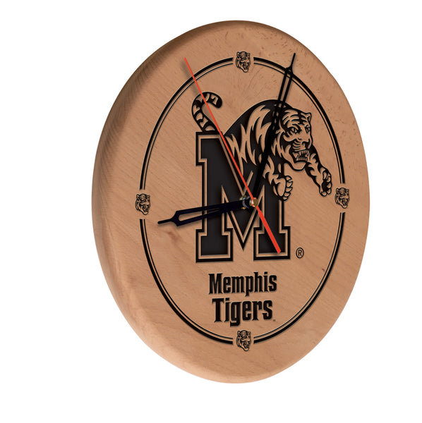 Memphis Tigers Engraved Wood Clock
