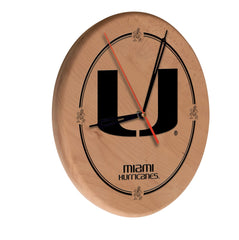 Miami Hurricanes Engraved Wood Clock