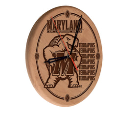 Maryland Terrapins Engraved Wood Clock