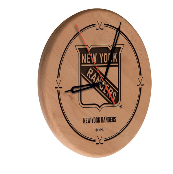 New York Rangers Engraved Wood Clock