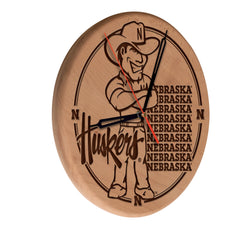 Nebraska Cornhuskers Engraved Wood Clock