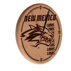 University of New Mexico Lobos Laser Engraved Wood Clock
