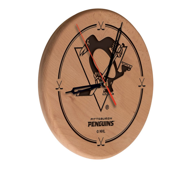 Pittsburgh Penguins Engraved Wood Clock