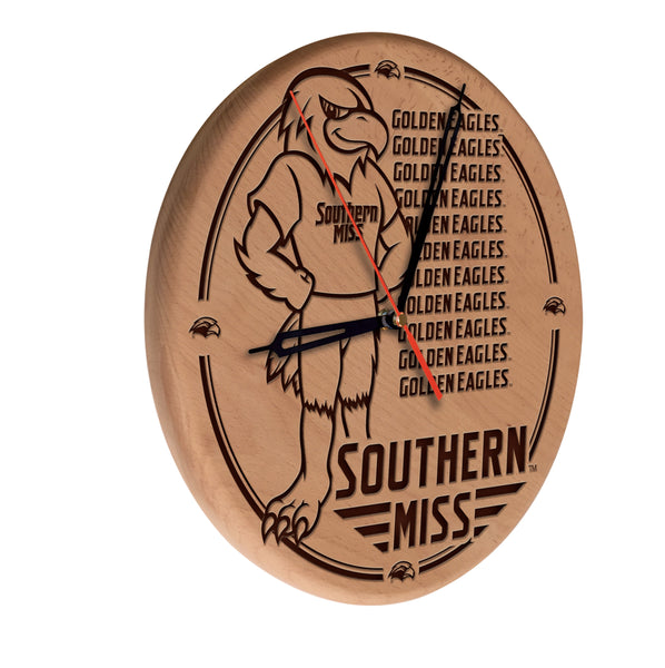 University of Southern Miss Golden Eagles Engraved Wood Clock
